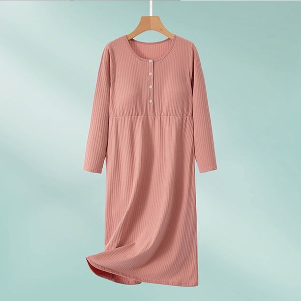 Camisón de media pantorrilla para mujer, color liso, cuello redondo, informal, moda, ropa para el hogar, camisón de media pantorrilla, falda de algodón para mujer