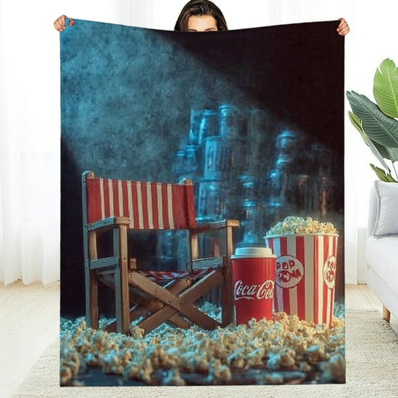 Creowell Movie Clapboard Blanket,  Film Cinema Popcorn  hrow for Movie Lover,Kids & Adults, Ultra-Soft and Warm Home Decor Blanket, Movie Gifts 30*40in