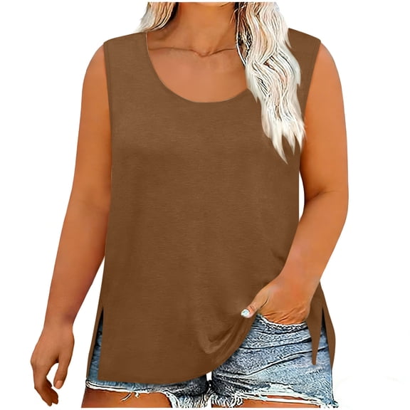 Tqcoqu Women's Sleeveless Plus Size Tank, Soft and Breathable Round Neck Casual Summer Vest,Brown,Women's L-XXXXXL