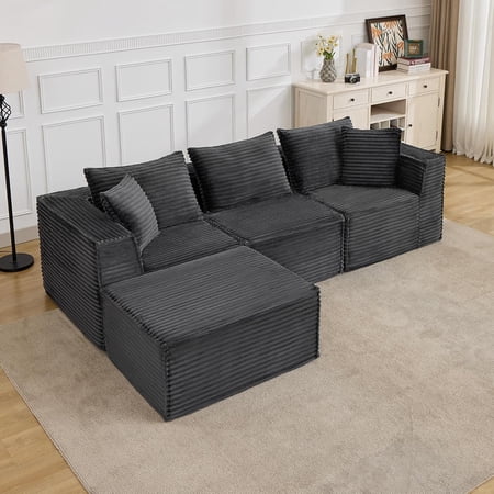 Modular Cloud Sofa Loveseat Modern Corduroy Boneless Sectional Foam Couch with Deep Seats Convertible Sleeper Sofa Bed for Living Room No Assembly