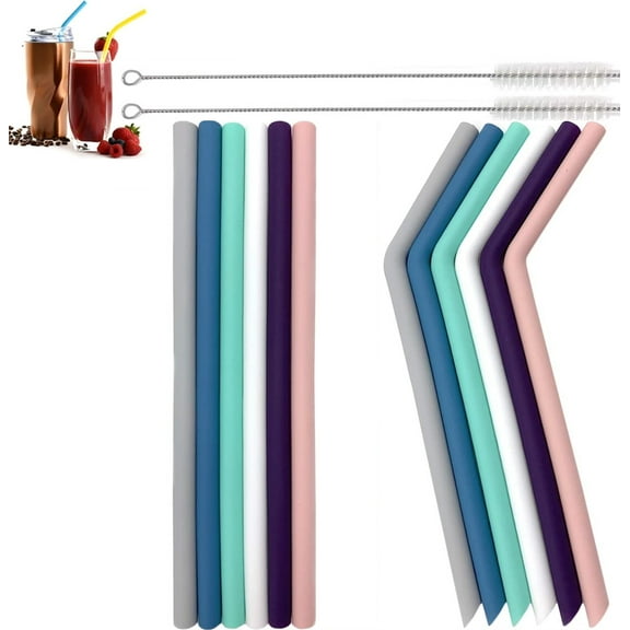 Casewin Silicone Straws - Reusable, 9.8-inch Bendy Adults & Kids Straws - BPA Free Baby and Toddler Straw Set with Cleaning Brush - Multicolor