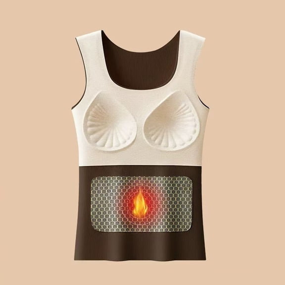 Abomasnow Womens Thermal Tank Tops Comfy Built in Bra Warm Underwear Vest Soft High Stretch Seamless Camisoles M-2XL