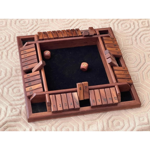 Handmade Rosewood Shut The Box Game: 4-Player Family Dice Board