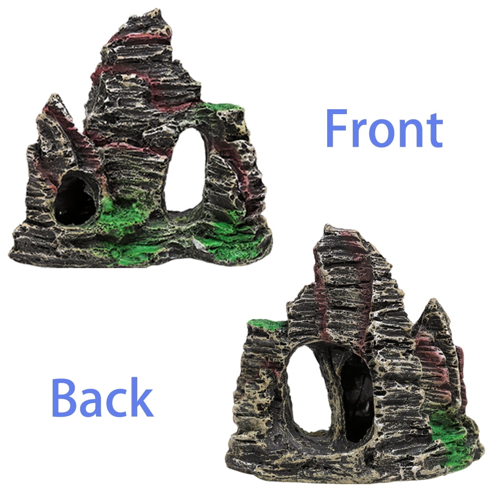 GreenJoy 7 Pack Fish Tank Plastic Plants and Cave Rock Decorations Aquarium Decor Type Small Size