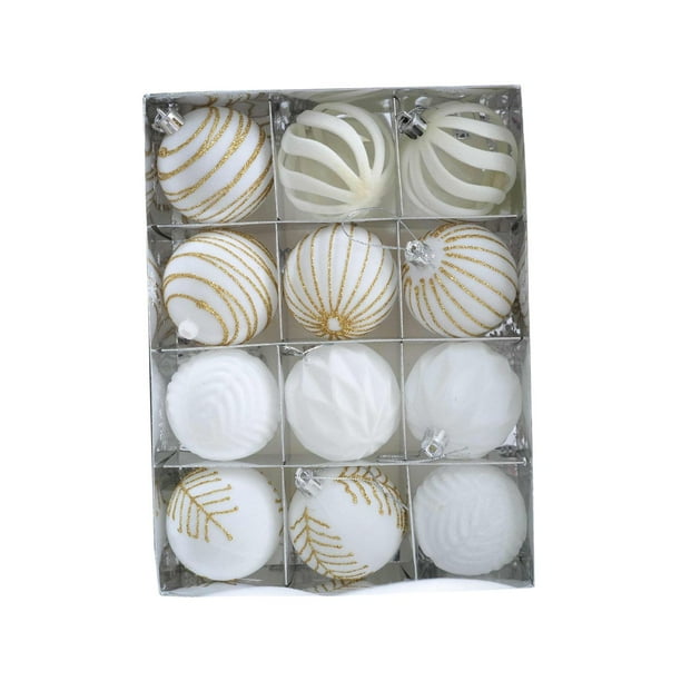 12 adornos colgantes para árbol de Navidad de 6 cm. Blanco