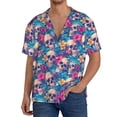 thumbnail image 7 of Lsque Skull blue leaf print Men's Cuban Collar Short Sleeve Shirt Summer Beachwear Casual Button Down Fashionable Vacation Leisure Shirt-XX-Large, 7 of 7