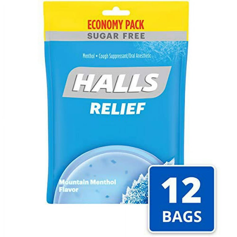 HALLS Relief Mountain Menthol Sugar Free Cough Drops Economy Pack 12 Bags of 70 Drops 840 Total Drops