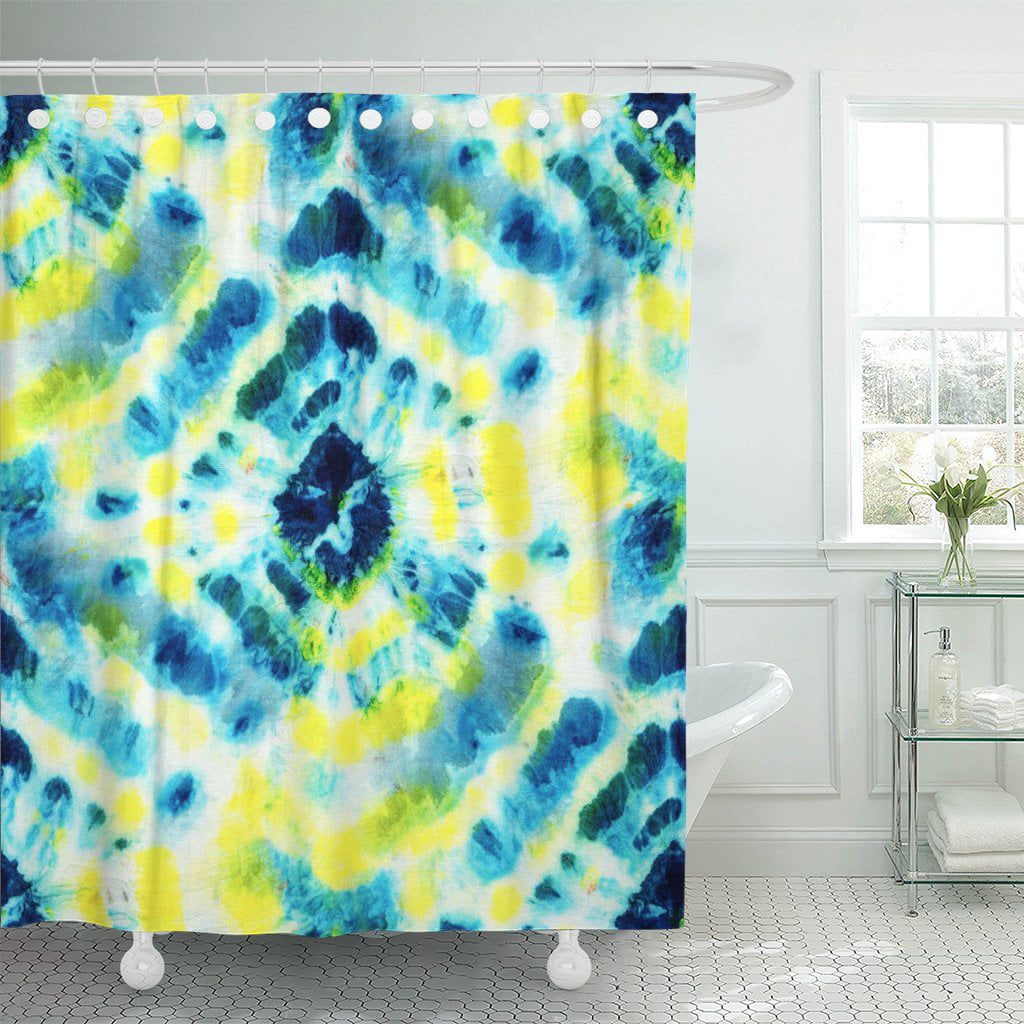 PKNMT Tie Dye Pattern of Turquoise and Yellow Color Polyester Shower Will Tie Dye Stain My Bathtub
