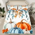 thumbnail image 2 of Manfei Fall Pumpkin Queen Sheet Sets,Rustic Maples Leaves Flat Sheet,Blue White Brown Queen Fitted Sheet For Children,Breathable Home Decor,4pcs, 2 of 7