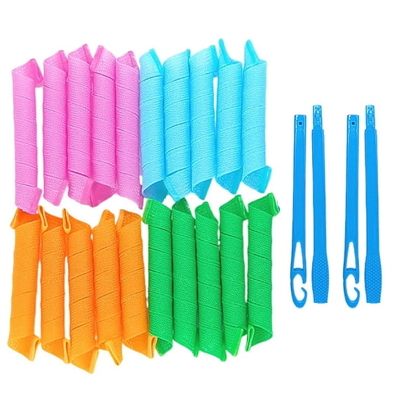 FASTBIRD 40 Pieces Heatless Curlers No Heat Spiral Curls Hair Curlers Styling Kit with 2 Pieces Styling Hooks for Most Kinds of Hairstyles (Green, Pink, Blue, Orange, 30 cm)