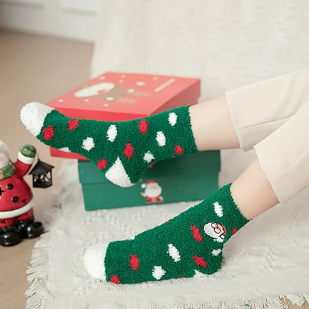 

CHGBMOK Christmas Deals 1Pair Adult Christmas Socks Women s Warm Coral Plush Middle Tube Socks Stockings Great Gifts for Less