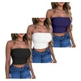 thumbnail image 2 of Lovskoo Womens 3 Pack Tube Tops Crop Tops Going Out Strapless Basic Backless Bandeau Bra Summer Outfits 2024 Y2K Clothes Black + White + Purple, 2 of 6