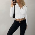 thumbnail image 6 of Tittly Button Down Shirts Womens Shirts Women's Long Sleeve Button Down Ruched Crop Top Shirts Going Out Tops Slim Tops Going Out Tops Long Sleeve Shirts for Women White XL, 6 of 6