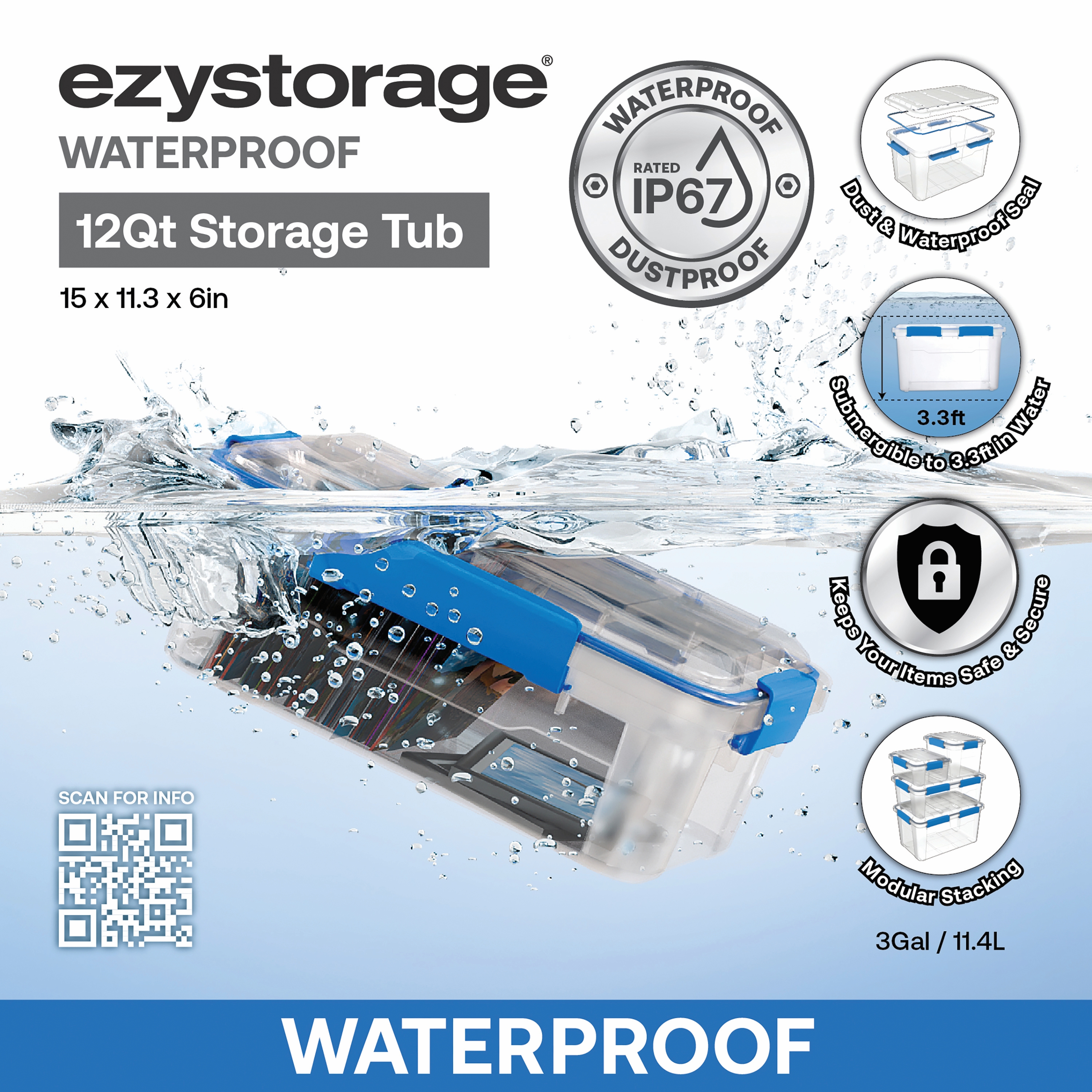 6 PACK - EZY STORAGE WATERPROOF 3Gal/12Qt/11.4L STORAGE BOX IP67