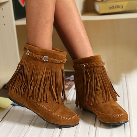 

Ankle Boots Suede Women s Color Tassel Solid Boots Boots Fashion Flat Slip-On Fashion Retro women s boots