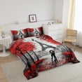 thumbnail image 3 of Erosebridal Paris Bedding Set King Size Red Grey Eiffel Tower Comforter Set for Teens Bedroom Decor Watercolor Cherry Blossoms Comforter Couple Retro Grey Building Quilt Comforter 2 Pillow, 3 of 7