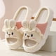 thumbnail image 1 of Bonitas zapatillas de cuatro estaciones de lino grueso con suelo de madera para interiores y exteriores para bebés, adultos, hombres y mujeres, con encaje de conejo, 1 of 6