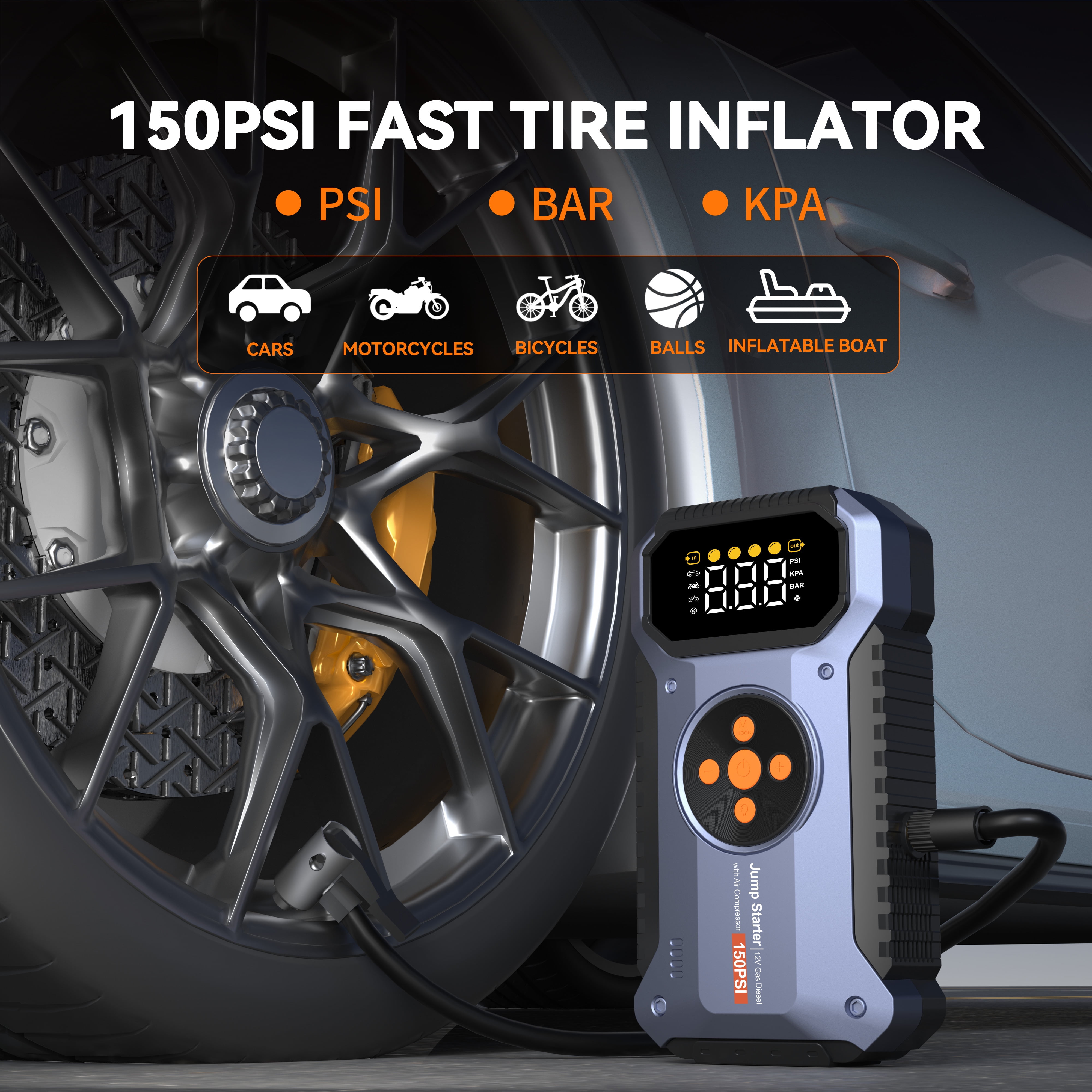 Featou Battery Jump Starter with Air Compressor, 6000A Peak Car Jumper Starter Portable with 150PSI Digital Tire Inflator for 10L Gas or 8.5L Diesel