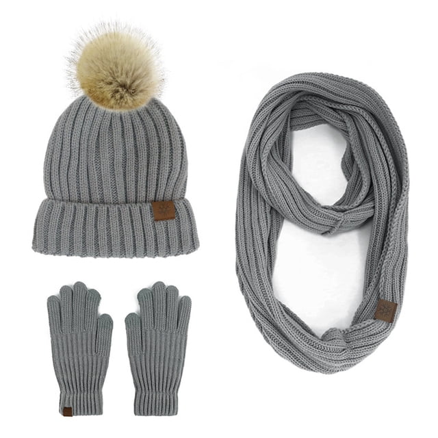 Conjunto de gorro de punto grueso y cálido, bufanda larga y guantes de conducción con pantalla táctil