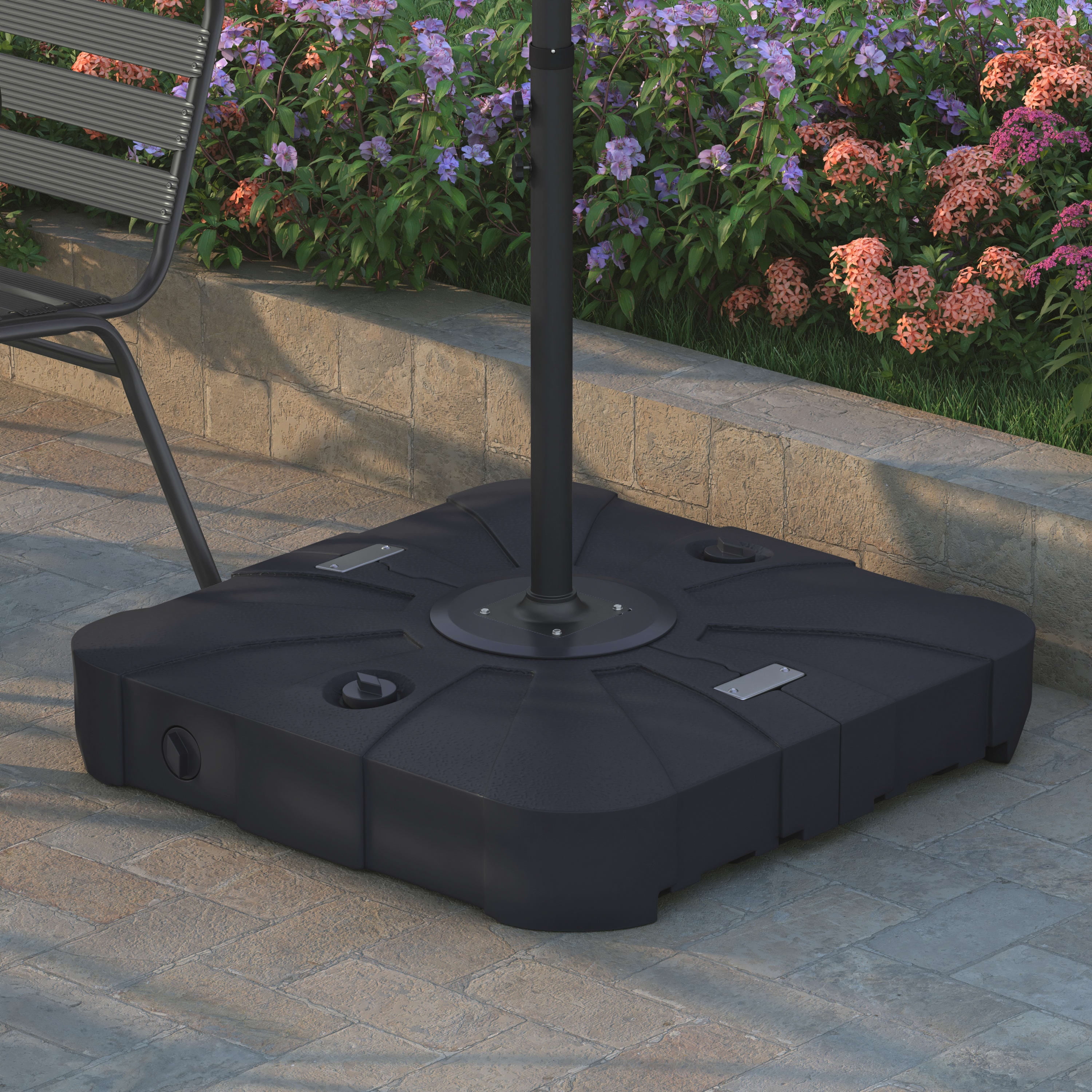 Emma + Oliver Weather and Impact Resistant Heavy Duty Universal Offset Umbrella Base with Built-In Wheels and Grooved Handles in Black