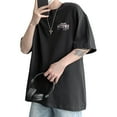 thumbnail image 3 of Hombres Verano Top Media Manga Estampados Frescos Cuello Redondo Suelto Suave Transpirable Hombres Camiseta para Fiesta Excursión Escuela Negro L, 3 of 8