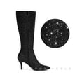 thumbnail image 3 of BLISSFUL STEP Women's Boots Pointed Toe Glitter Stiletto Heel Knee High Boots  Black 9, 3 of 6