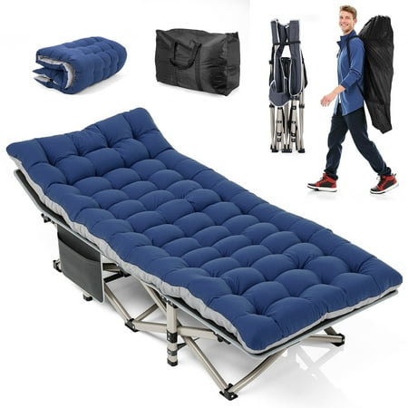ENOKING Camping Cot with Thick Pad Oversize Mattress for adult  Portable Folding Bed Cots for Sleeping  Oxford Heavy Duty with Carry Bag 75 * 28
