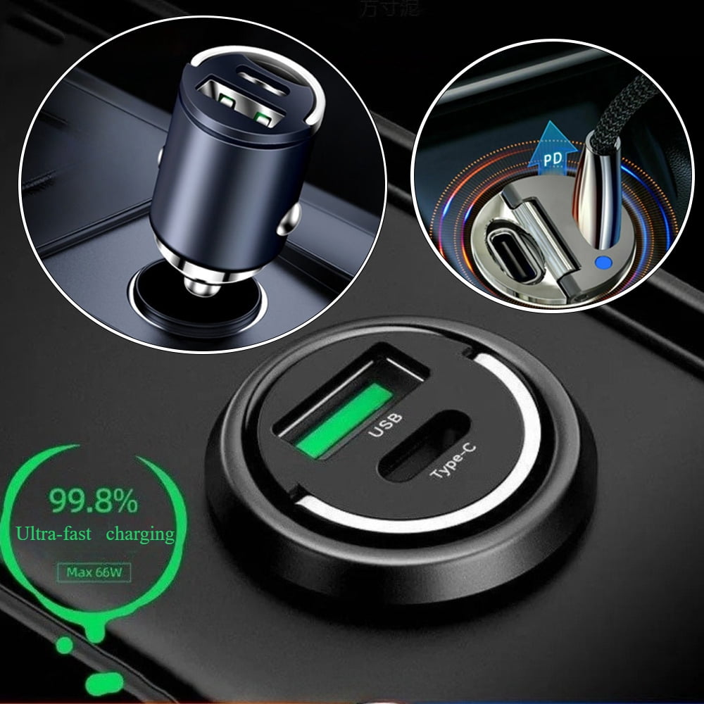 Dual USB Car Charger Type C QC3.0 30W Fast Charging Car Phone Charger Adapter