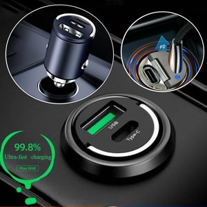 Double USB Chargeur de voiture de type C QC3.0 30W Adaptateur de charge rapide pour téléphone de voiture