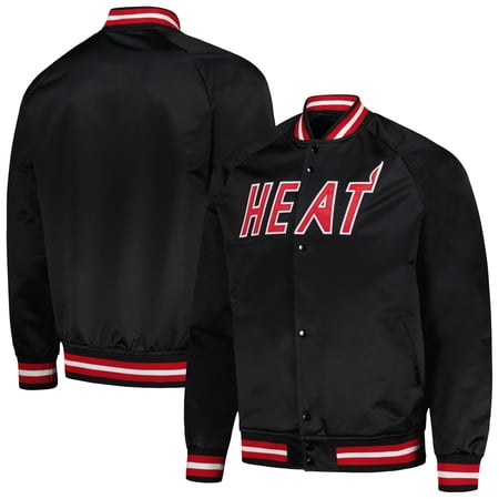 Men s Mitchell & Ness Black Miami Heat Hardwood Classics Throwback Wordmark Raglan Full-Snap Jacket
