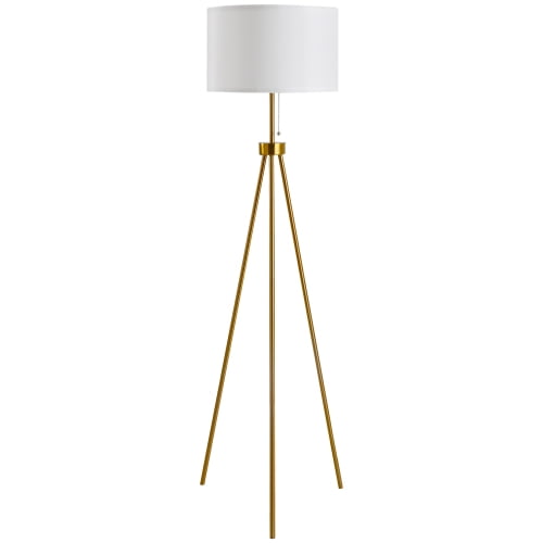 59.75" Standing Floor Lamp Fabric Lampshade Steel Tripod, Gold