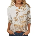 thumbnail image 1 of HKEJIAOI T-Shirts pour Femmes, Imprimé Floral, Manches 3/4, Col Rond, Coupe Ample, Style Décontracté, Kaki-B m, 1 of 5