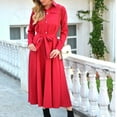 thumbnail image 5 of safuny Midi Dress with Pocket for Women Solid Color Long Sleeve Lapel Neck Dress Button Elegant Leisure Retro Holiday Beach Trendy Clothing Summer Red, 5 of 8