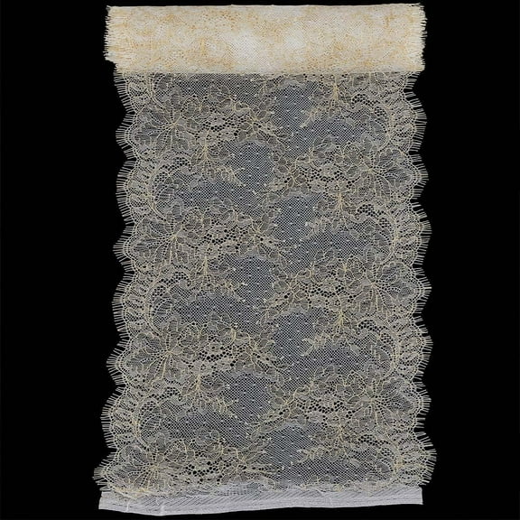 1 pc 3.3 Yard X 10 Inch Wide Metallic Lace Fabric White Gold Lace Ribbon Trimming Eyelash Embroidery Sewing Applique Floral Border Roll for Sewing Gift Wrap Bridal Shower Wedding Dress Accessory diy