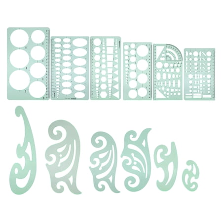 Rupoun 12 Pieces Multifunctional Geometric Plastic Drawing Template Draft Ruler Set for Architecture Engineering Design Supplies, 13.39 inches / 34 cm