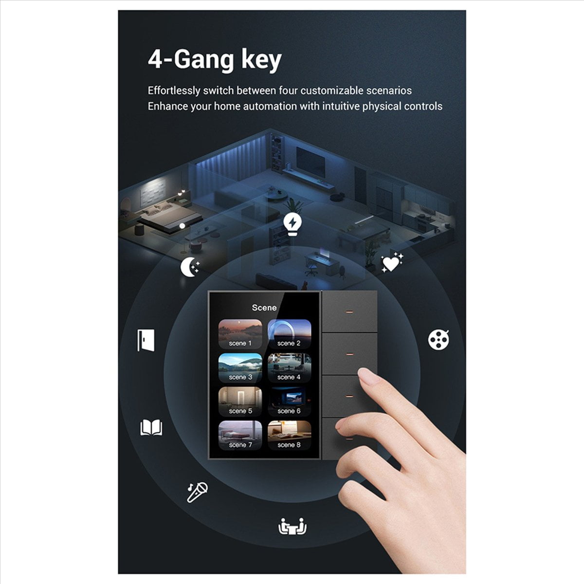 4pcs 3.5 Inch Wall Switch Touch Screen 4 Groups Switch 8-Way Scene Radar Sensor Dimming Switch Curtain Tuya Zigbee A,4 x Smart Wall Switch