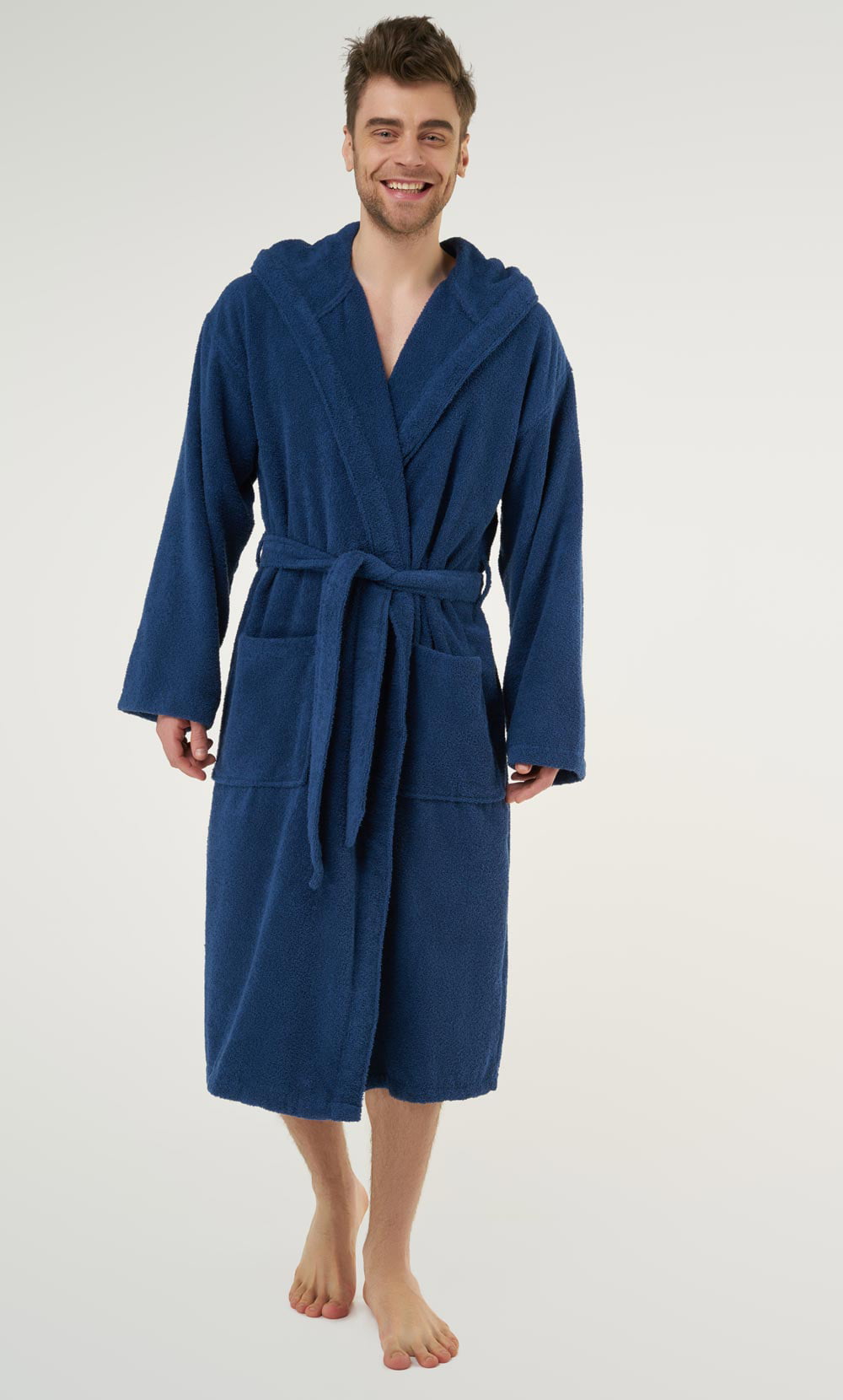 2XL Blue Striped Men's Bathrobe Lightweight Soft 100% Cotton Summer Spa Robe XXL