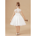 thumbnail image 6 of Knee Length Flower Girl Dress with Detachable Beaded Waistband Scoop Neck Tulle Lace Princess Pageant Dress Birthday Party Dress for Girls Elegant Floral Design Special Occasion ( 2 -3Years）, 6 of 9