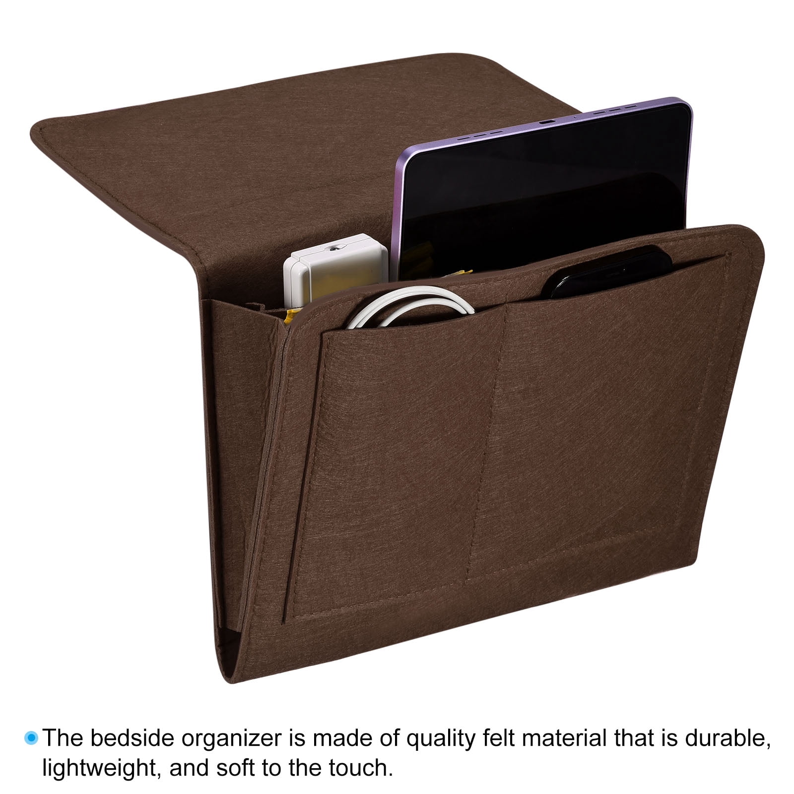 Unique Bargains Felt Bedside Organizer Hanging Caddy Brown 10.63" x 8.66" x 3.15"