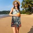 thumbnail image 3 of Easygdp Moon Flower White Owl para Vestido Transpirable de Mujer, Vestido Suelto de Manga Corta con Pliegues y Bolsillos para el Verano, 3 of 7