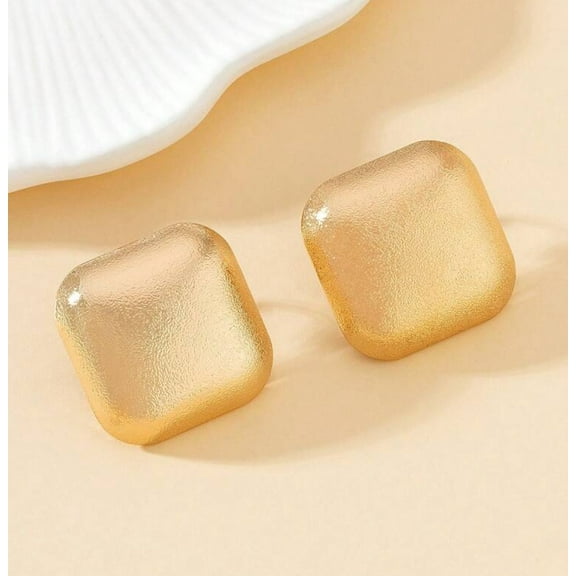 Clip on 1 3/4" large textured gold large square button style earrings