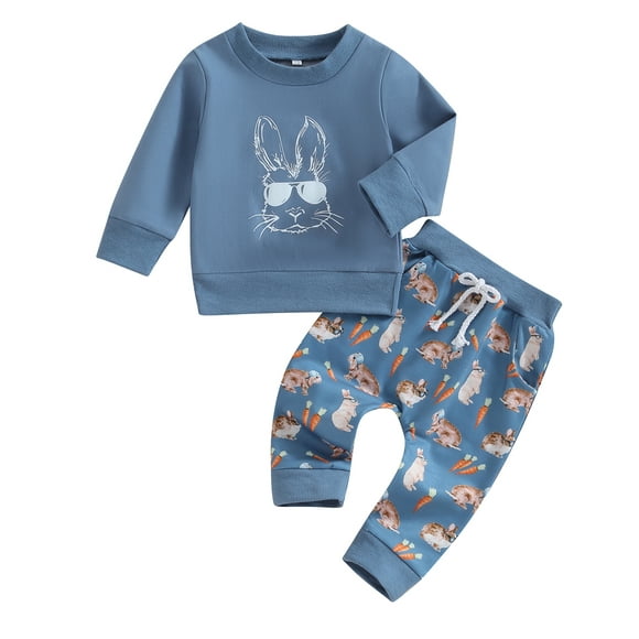 Boiiwant Toddler Boys Easter Outfit 6M 1T 2T 3T Baby Boys Long Sleeve Sweatshirt Elastic Bunny Carrot Print Pants Sets 2 Piece Kids Boys Spring Clothing