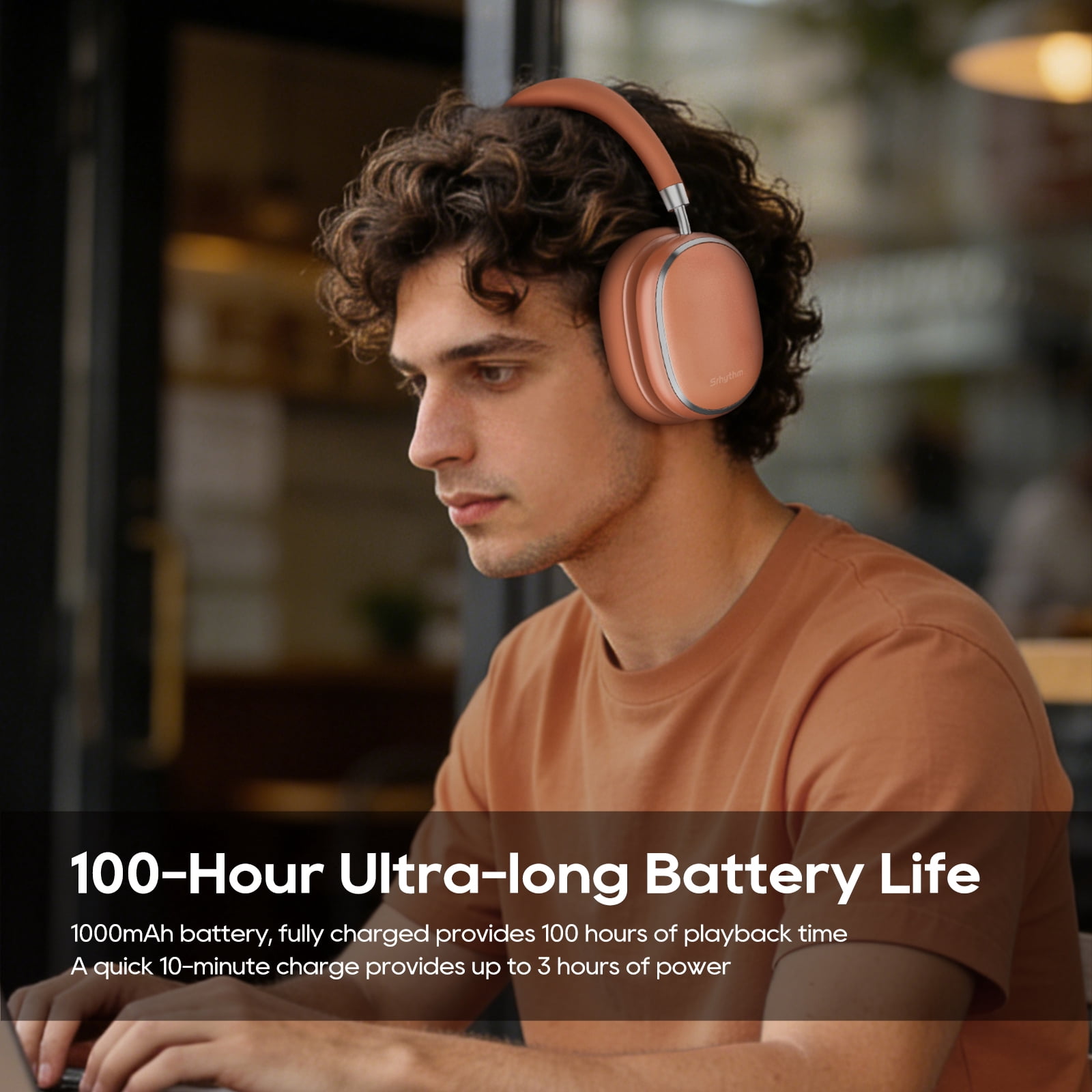 Srhythm NiceComfort 95 Adaptive Noise Cancelling Headphone Wireless, Blutooth Noise Canceling Headphone with Spatial Audio,Transparency,ENC,HD Sound,Low Latency,Rose Orange