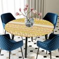 thumbnail image 5 of Elastic Fitted Round Tablecloth, Yellow Khaki Boho Waterproof Stretch Table Cover for 55"-60" Tables, Vintage Ethnic Tribe Abstract Art Washable Outdoor Tablecloths for Patio, Picnic, Camping, 5 of 9