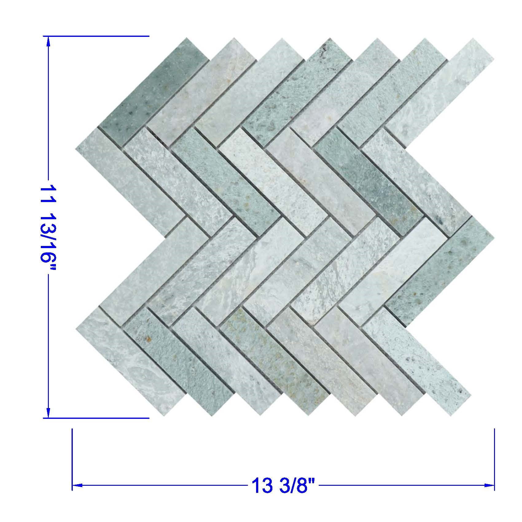10 Sheets of 1" x 4" Ming Green Marble Herringbone / Chevron Mosaic Wall & Floor Tile
