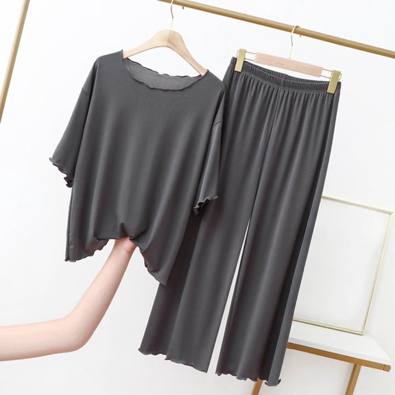Ynynloco Lounge Sets for Women Short Sleeve Tops and Long Pants Soft Comfy Pajamas Set Two Piece Matching Outfits