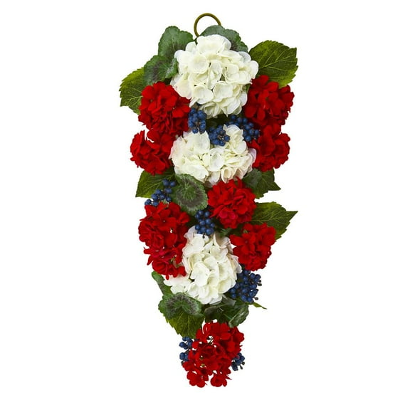 Nearly Natural 26in. Geranium and Blueberry Artificial Flower Teardrop, Multicolor