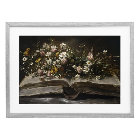 Stupell Industries Antique Floral Open Book Gray Framed Print Under Glass, design by Jacky Ngan