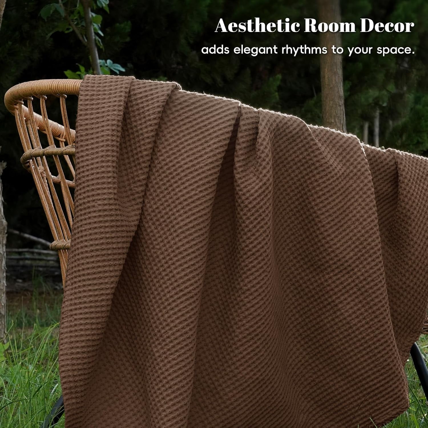 PHF Cotton Waffle Weave Blanket King Size for Bed, Lightweight Breathable Blanket for Couch, Home Decor Gift, Cappuccino, 104"x 90"