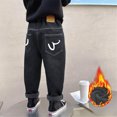 thumbnail image 2 of Cdudpw Boy's Kids Baggy Jeans Elastic Waist Pull On Denim Pants Winter Straight Wide Leg, 2 of 6